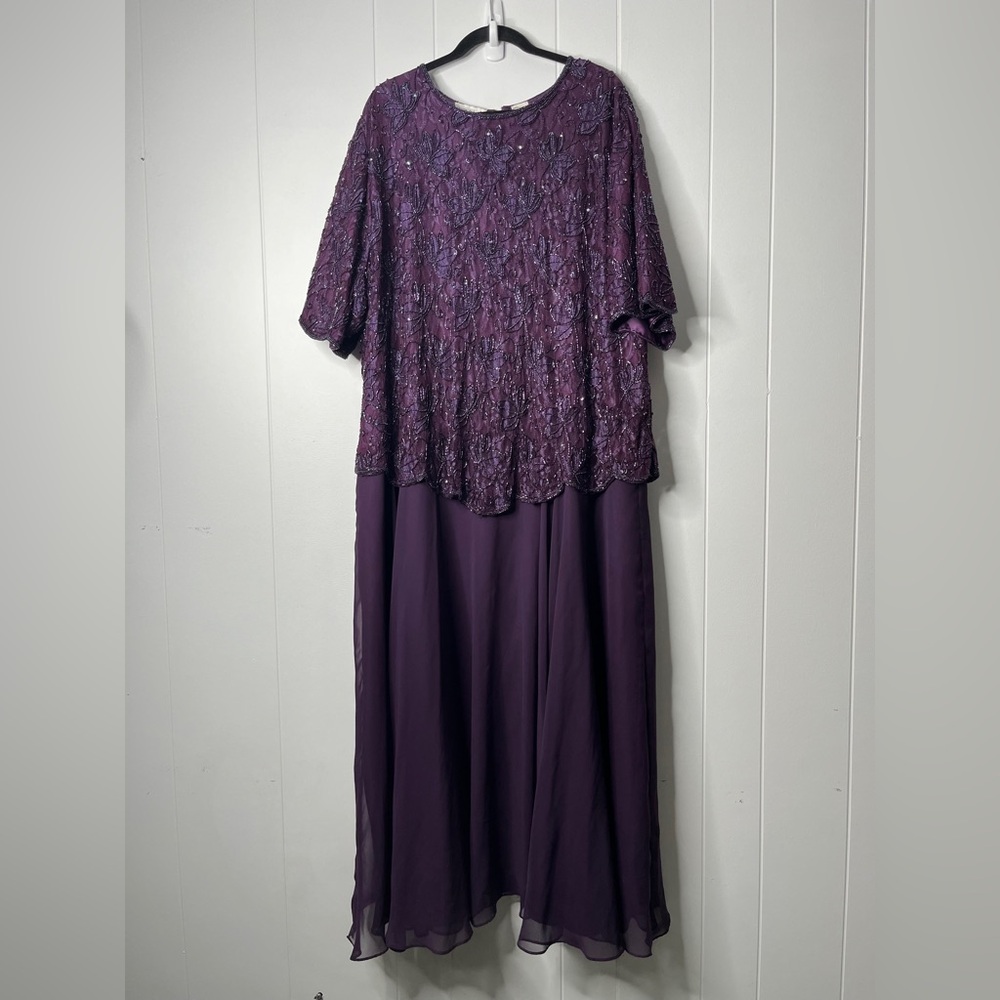 Scala Deep Purple Maxi Dress Beaded Top Short Sleeve Gown Bridal Women's 4X